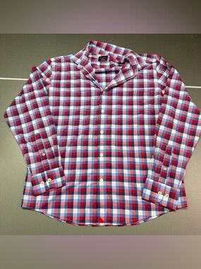 UNTUCKit Shirt Mens Large Red Plaid Slim Fit Button Up Long Sleeve Stretch Prep